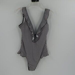 Black and White One Piece V-Neck Swimsuit Size Medium NWT